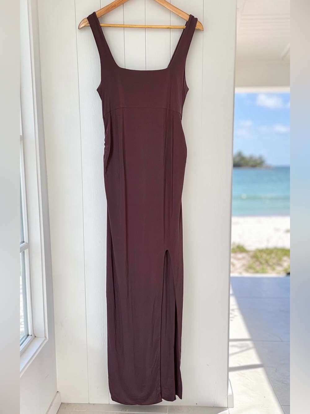 Club L London Avril Brown Square Neck Maternity Maxi Dress Size 8